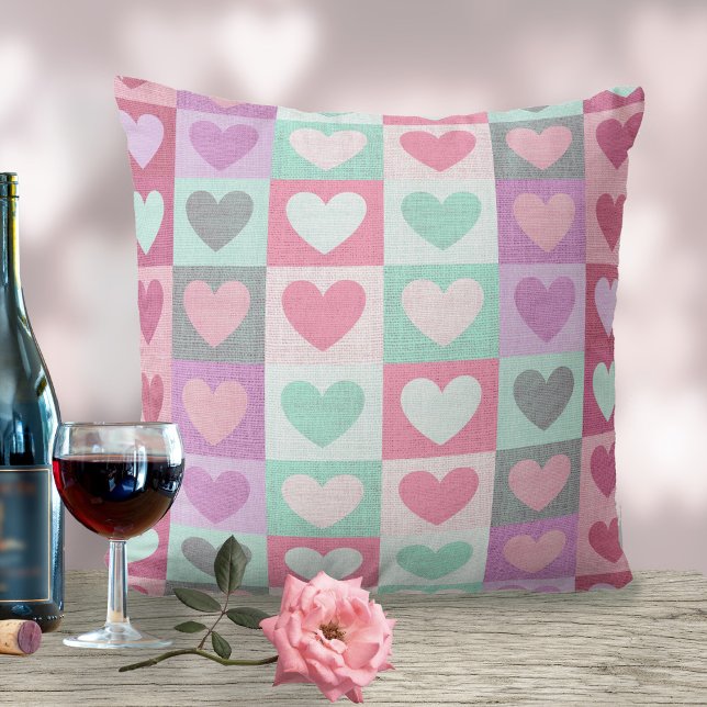 Boxed Hearts Pattern Aqua/Pink ID629 Cushion (Creator Uploaded)