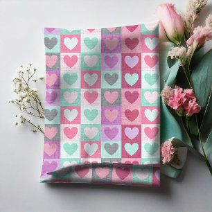 Boxed Hearts Pattern Aqua/Pink ID629 Fabric