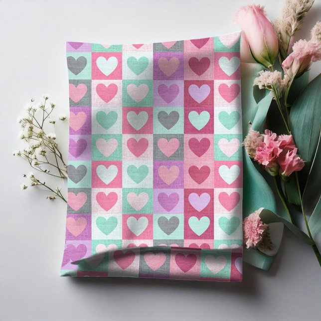 Boxed Hearts Pattern Aqua/Pink ID629 Fabric (Creator Uploaded)
