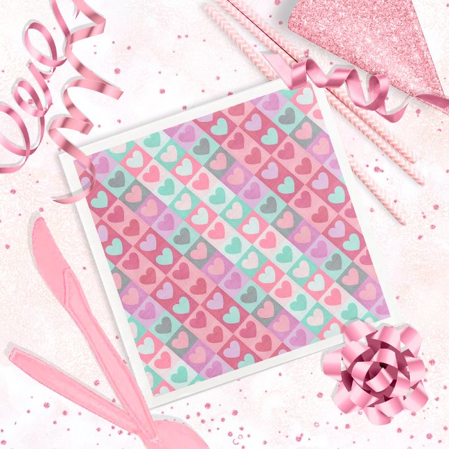 Boxed Hearts Pattern Aqua/Pink ID629 Napkin (Creator Uploaded)