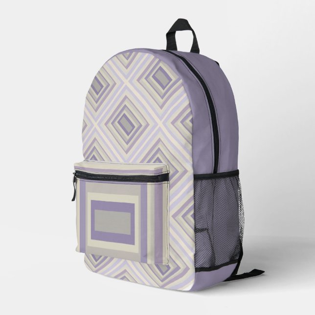 Boxed In Chalk Grey Lavender Geometric Design  Printed Backpack (Back Corner Right)
