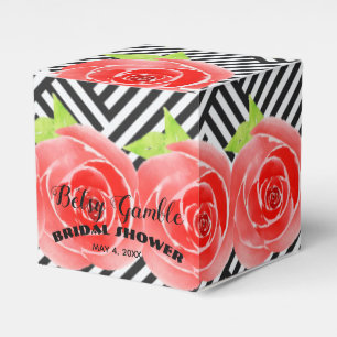 Boxed Stripes Watercolor Roses Derby 2" Square Favour Box