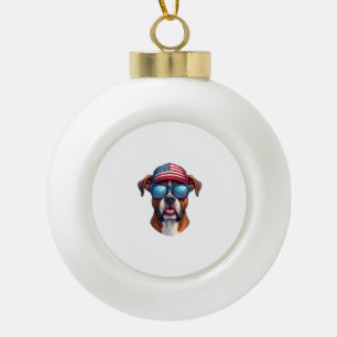 Boxer 4th of July Ceramic Ball Christmas Ornament