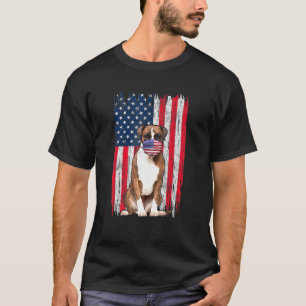 Boxer American Flag Dog Wears Face Mask 4th Of Jul T-Shirt