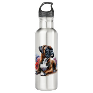 Boxer Amongst The Flowers in Watercolor 710 Ml Water Bottle