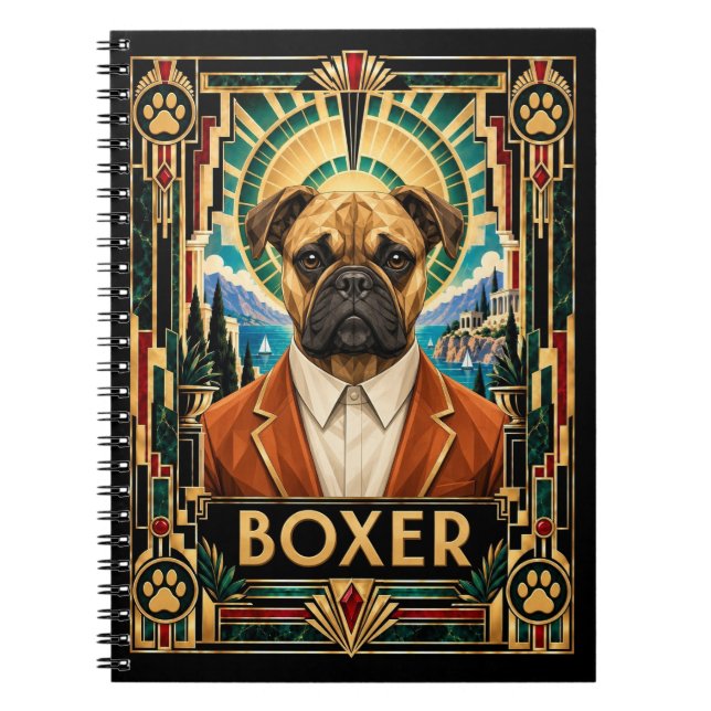 Boxer, Art Deco Dog Notebook (Front)