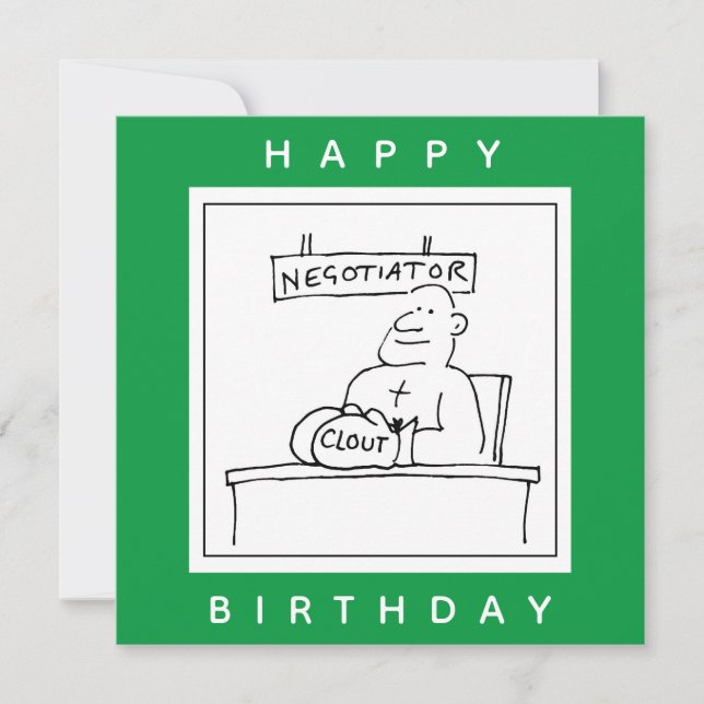 Boxer at a Desk has Clout on Boxing Gloves Cartoon Card (Front)