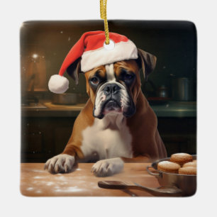 Boxer Baking Christmas Cookies Ceramic Ornament