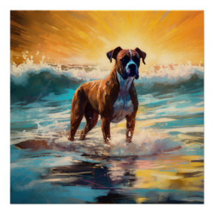 Boxer Beach Surfing Painting Poster