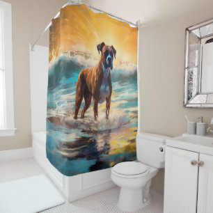 Boxer Beach Surfing Painting Shower Curtain