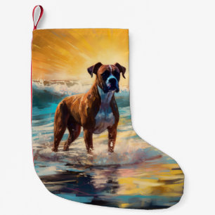 Boxer Beach Surfing Painting Small Christmas Stocking