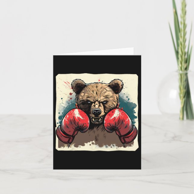 Boxer Bear With Boxing Gloves Kickboxing Funny Box Card (Front)