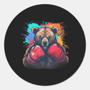 Boxer Bear With Boxing Gloves Kickboxing Funny Box Classic Round Sticker