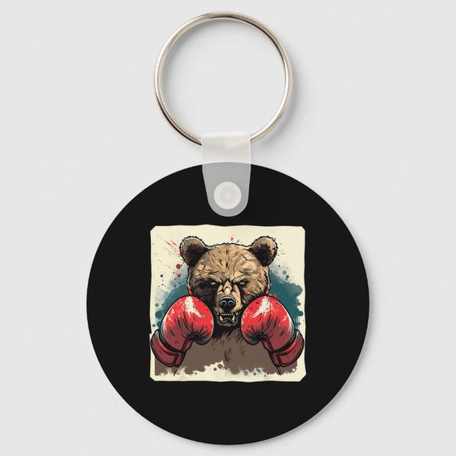 Boxer Bear With Boxing Gloves Kickboxing Funny Box Key Ring (Front)