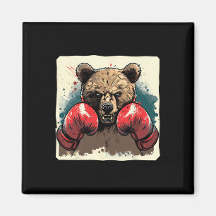 Boxer Bear With Boxing Gloves Kickboxing Funny Box Magnet