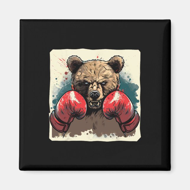 Boxer Bear With Boxing Gloves Kickboxing Funny Box Magnet (Front)