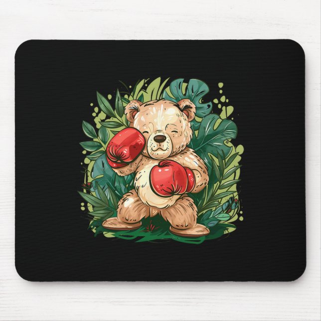 Boxer Bear With Boxing Gloves Kickboxing Funny Box Mouse Pad (Front)
