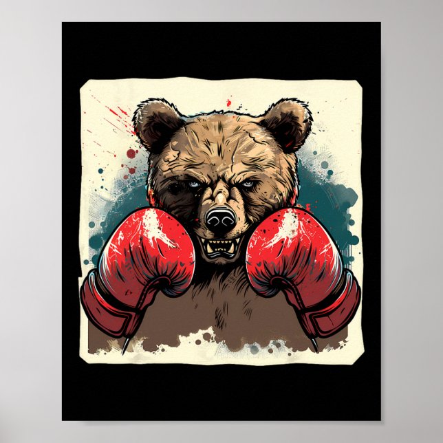 Boxer Bear With Boxing Gloves Kickboxing Funny Box Poster (Front)