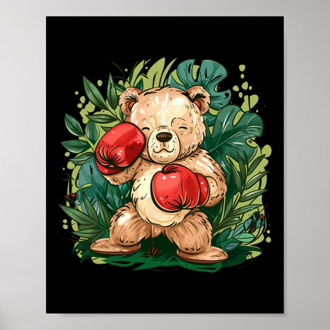 Boxer Bear With Boxing Gloves Kickboxing Funny Box Poster (Front)