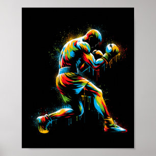 Boxer Boxing Ring Colourful Sport Kickboxer Traini Poster