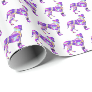 Boxer Breed Dog Silhouette Colourful Purple Wrapping Paper