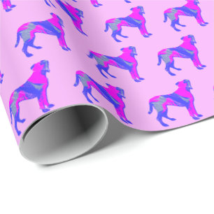 Boxer Breed Dog Silhouette P&B Pink Gift Wrapping Paper