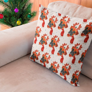 Boxer Breed Watercolor Dog Pattern Stars Christmas Cushion