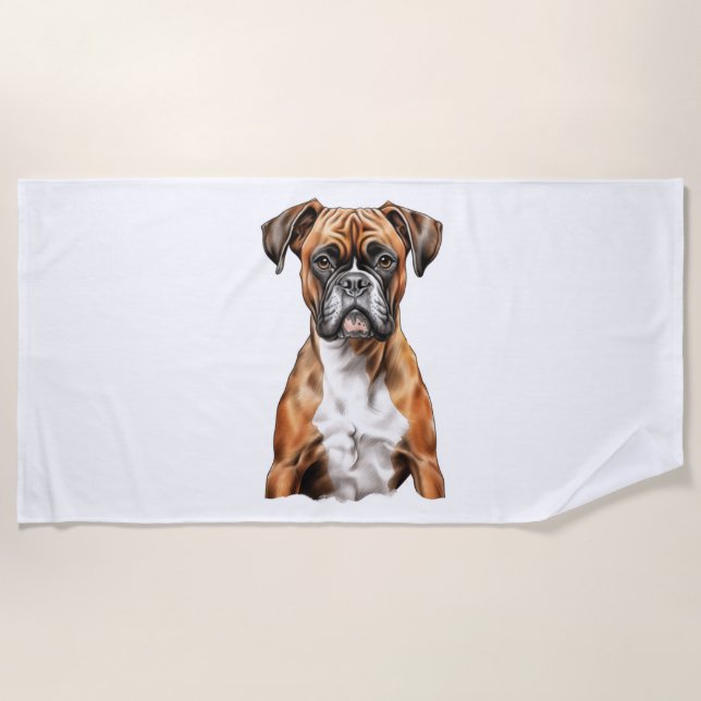 Boxer Buddies Cute Dog Designs for Loyal Boxer Beach Towel (Front)