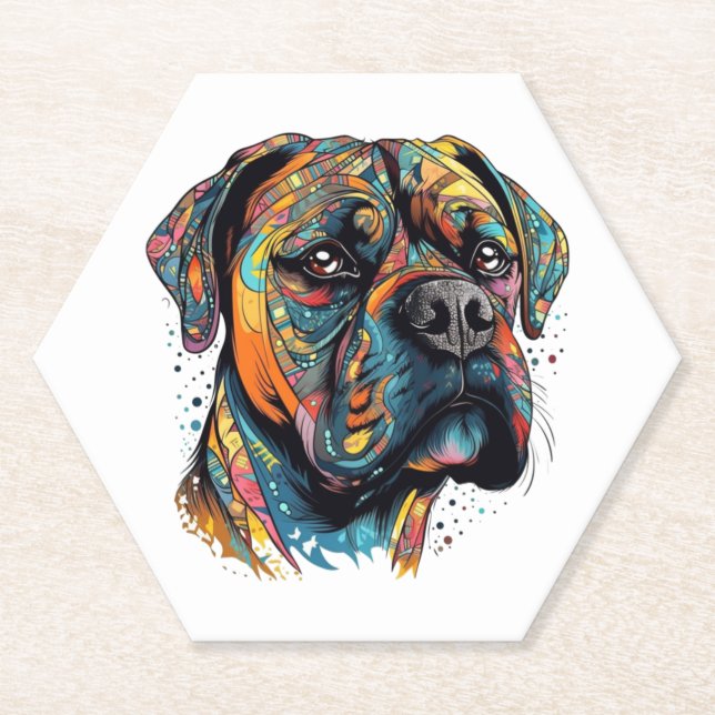 Boxer Buddies Playful Pup File Summary Digital Paper Coaster (Front)