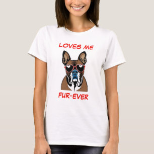 Boxer Bulldog Red Heart Heart-Shaped Sunglasses T-Shirt