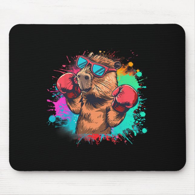 Boxer Capybyra With Boxing Gloves Kickboxing Funny Mouse Pad (Front)