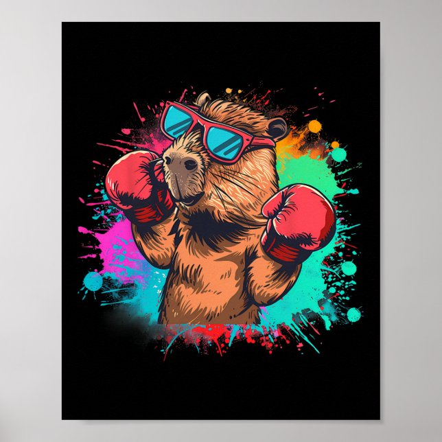 Boxer Capybyra With Boxing Gloves Kickboxing Funny Poster (Front)