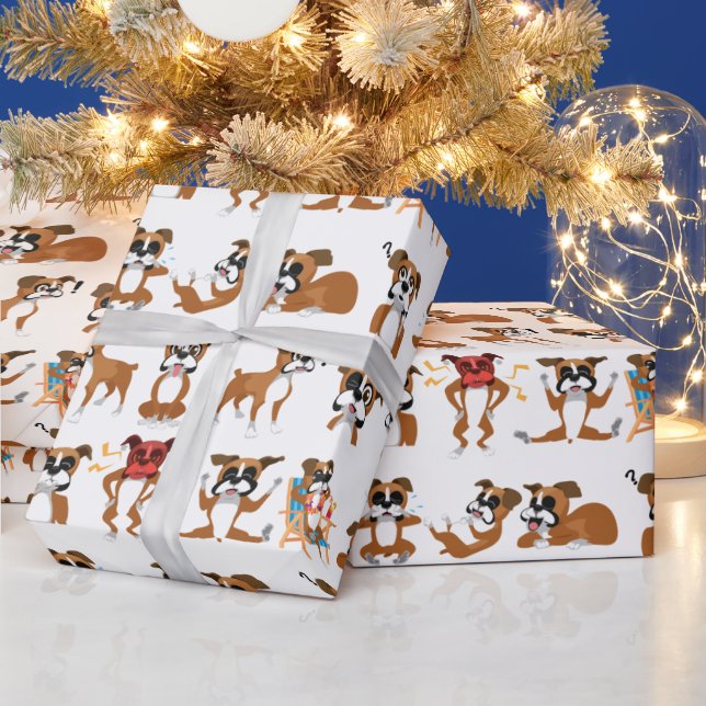Boxer Cartoon Funny Seamless Wrapping Paper (Holidays)