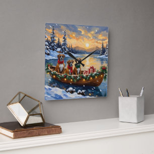 Boxer Christmas Boat Holiday Square Wall Clock
