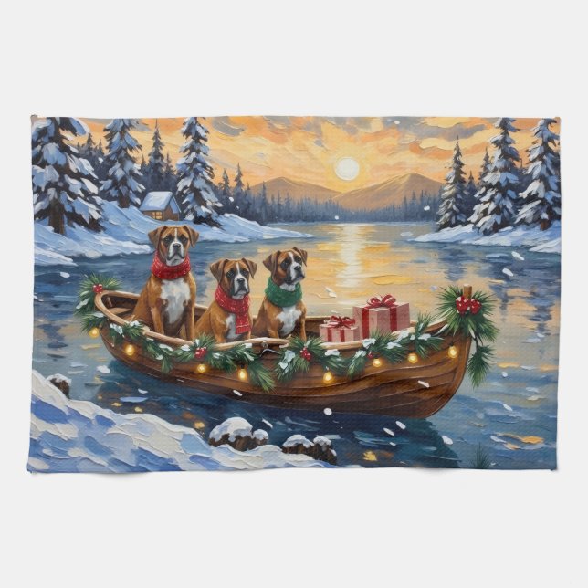 Boxer Christmas Boat Holiday Tea Towel (Horizontal)
