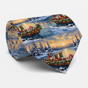 Boxer Christmas Boat Holiday Tie
