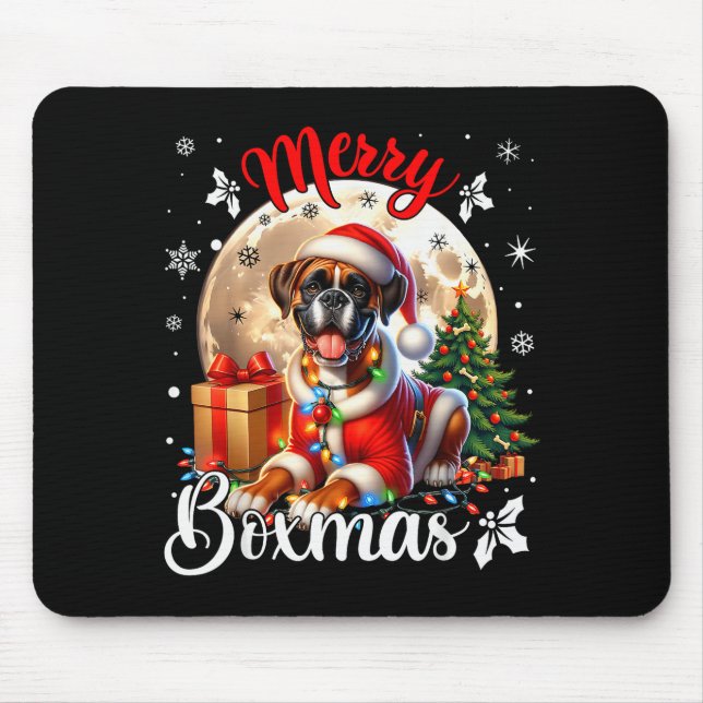 Boxer Christmas Boxer Dog Costume Boxer Xmas Merry Mouse Pad (Front)