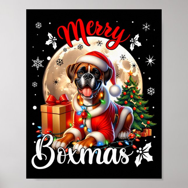 Boxer Christmas Boxer Dog Costume Boxer Xmas Merry Poster (Front)