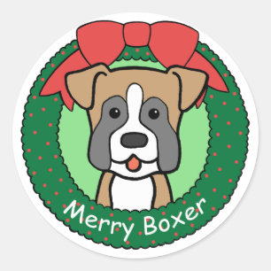 Boxer Christmas Classic Round Sticker