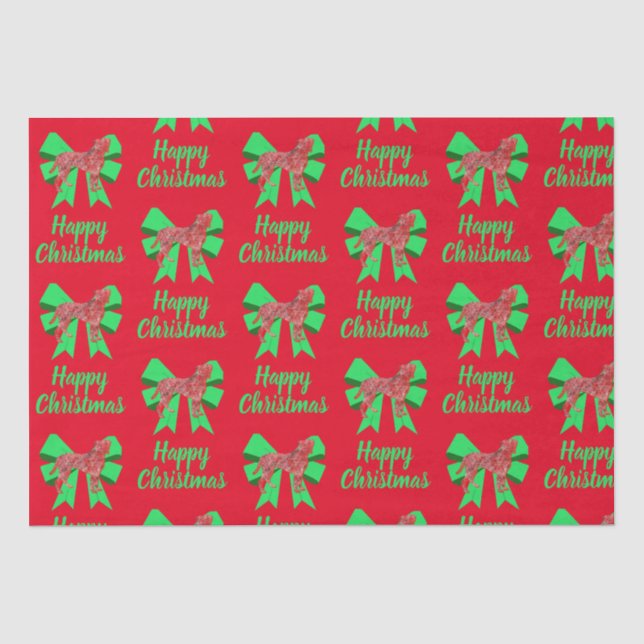 Boxer Christmas Dog & Green Bow Red Tissue Paper (Front)