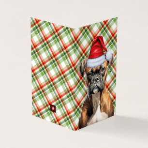 Boxer Christmas Dog with Holiday Plaid