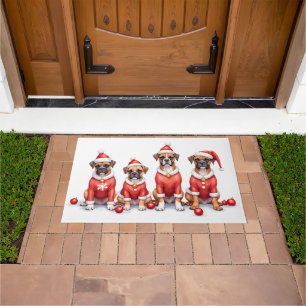 Boxer Christmas Dress Santa Hat Doormat