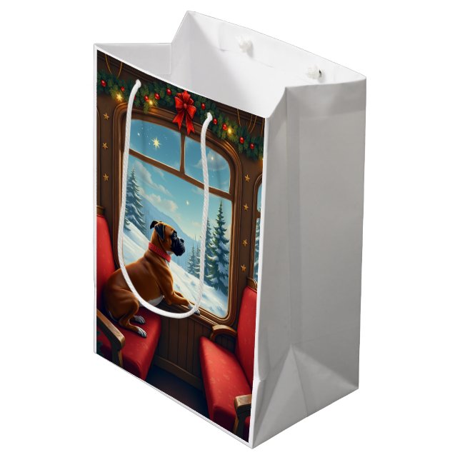 Boxer Christmas Eve Train Ride Painting Medium Gift Bag (Front Angled)