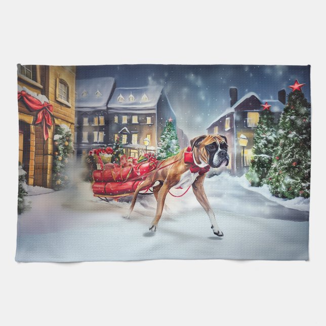 Boxer Christmas Festive Season Tea Towel (Horizontal)