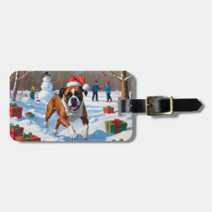 Boxer Christmas Festive Snow Scene Luggage Tag