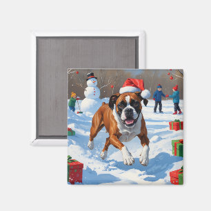 Boxer Christmas Festive Snow Scene Magnet