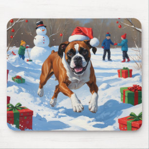 Boxer Christmas Festive Snow Scene Mouse Pad