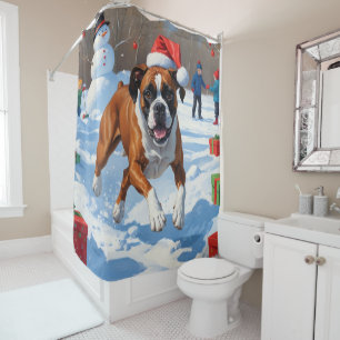 Boxer Christmas Festive Snow Scene Shower Curtain