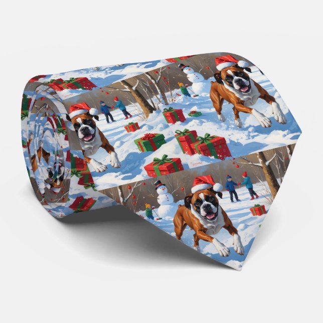 Boxer Christmas Festive Snow Scene Tie (Rolled)