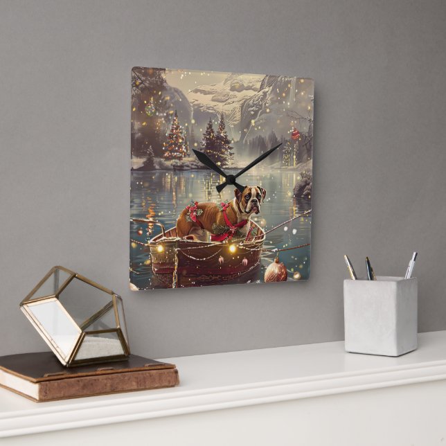 Boxer Christmas Festive Voyage Square Wall Clock (Office)